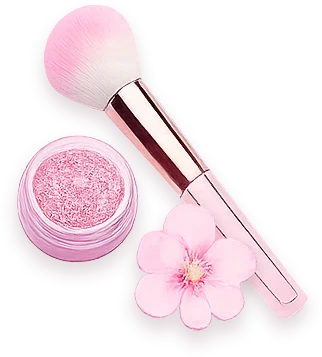Cosmetic brush with pink beauty powder