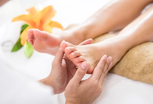Relaxing pedicure treatment with foot care